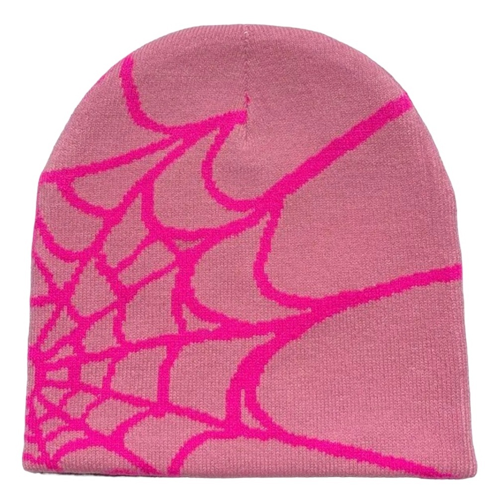 Pink Beanie with Spiderweb Design